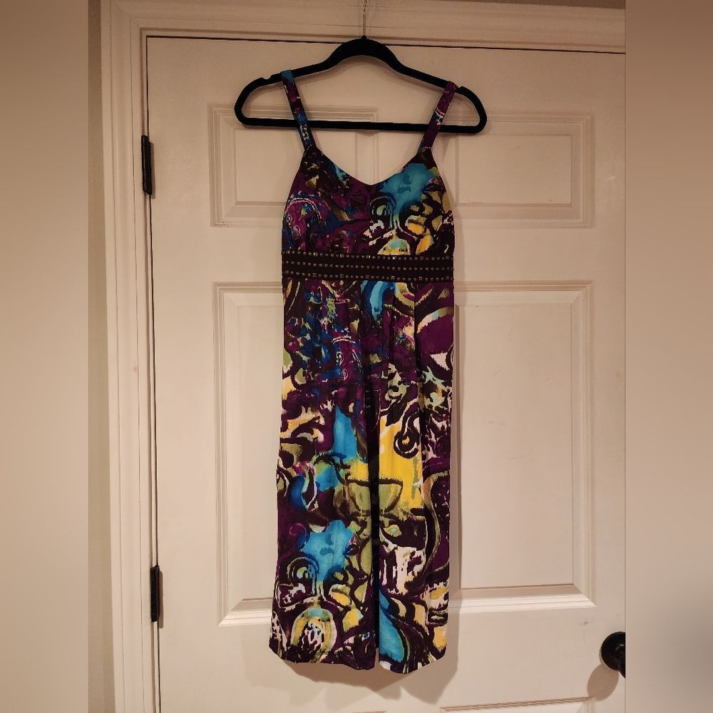 New Directions stretchy satin feel colorful sleeveless dress S Y2K